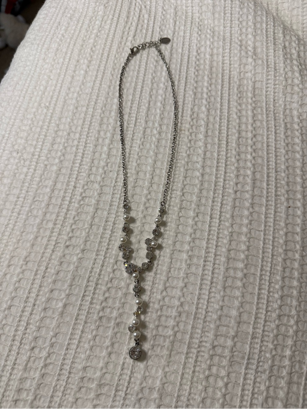 Elegant Silver Crystal Y-Drop Necklace - Silver